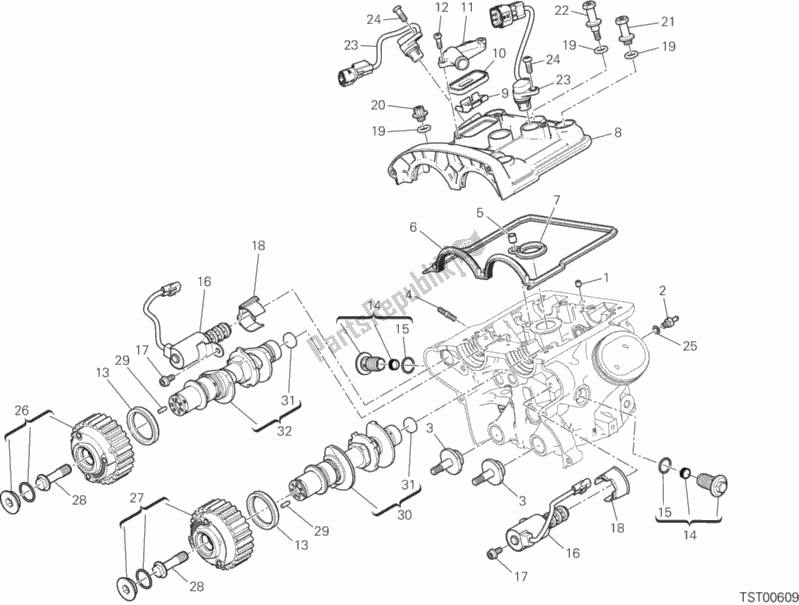 All parts for the Vertical Cylinder Head - Timing of the Ducati Multistrada 1260 S Pikes Peak Thailand 2018